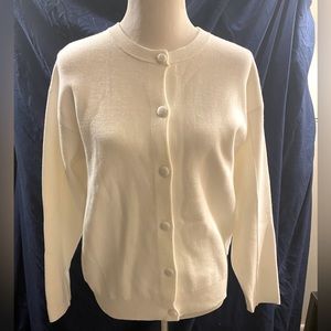 24K Women’s Cardigan Sweater, White, M